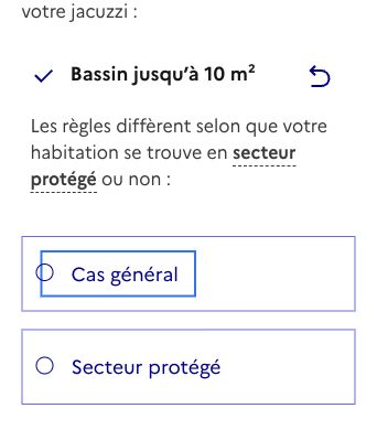 Capture de Service Public : pour un bassin jusqu’à 10 m², le parcours distingue le cas général et le secteur protégé.