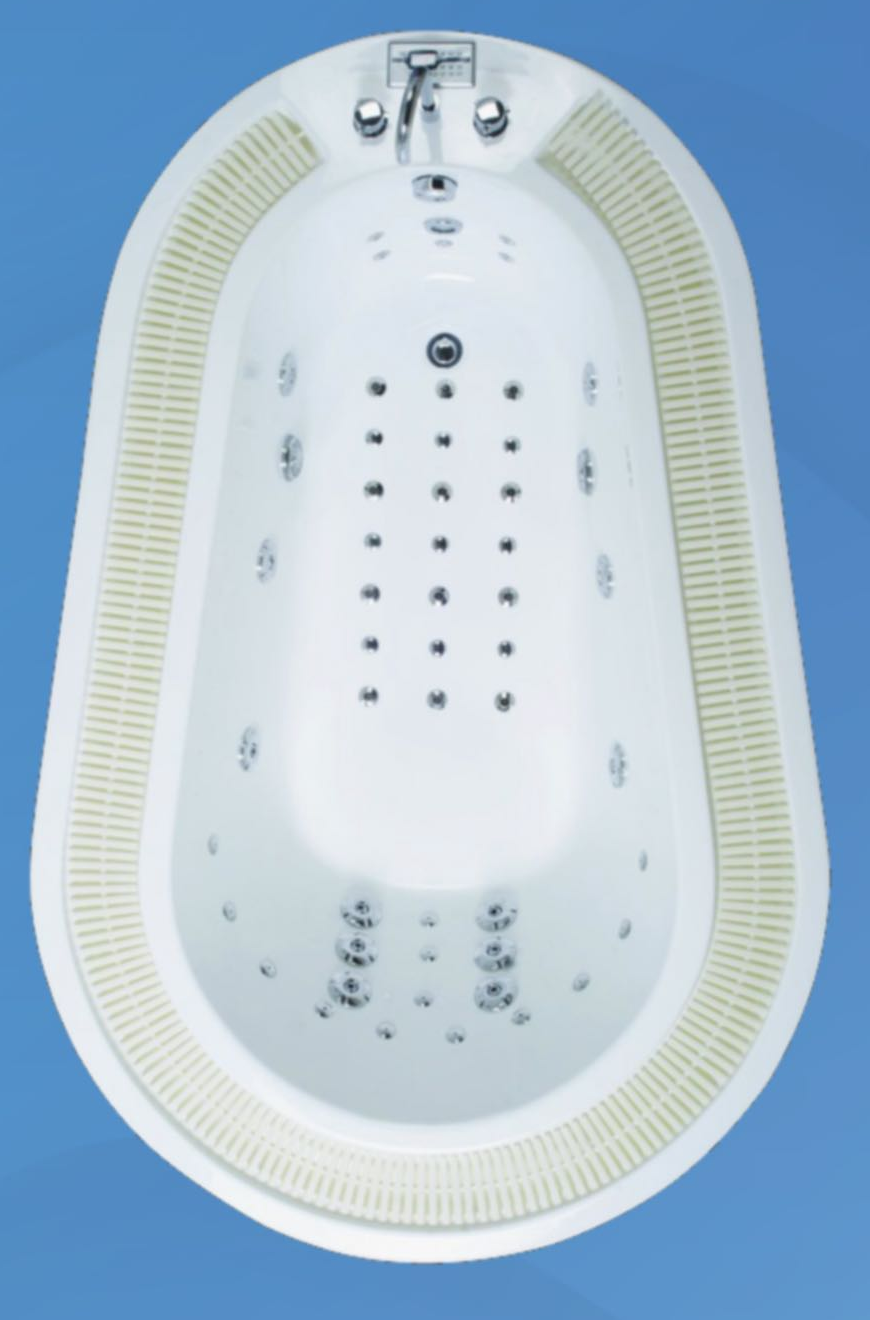 Baignoire balnéo L’Îlot ovale une place, avec robinetterie et jets, vue du dessus