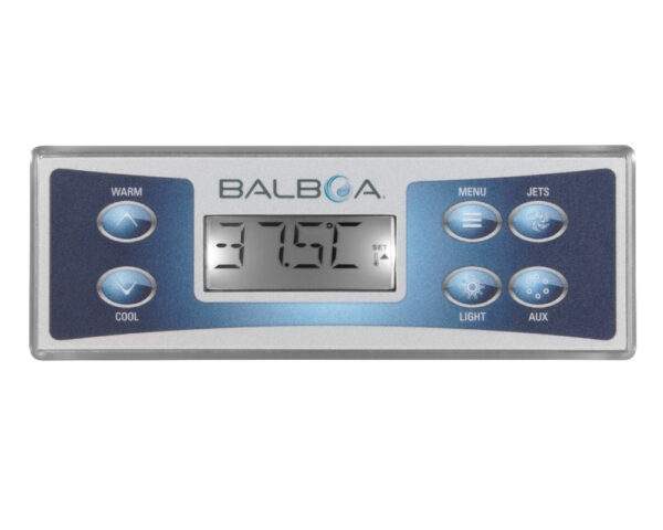 Clavier Balboa TP500 bleu, touches Warm, Cool, Menu, Jets, Light et Aux