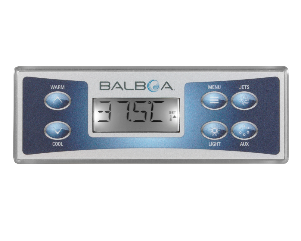 Clavier Balboa TP500 bleu, touches Warm, Cool, Menu, Jets, Light et Aux