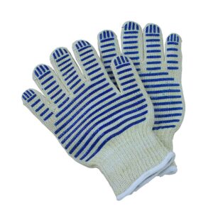 Paire de gants thermiques à motifs bleus et manchettes claires