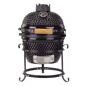 Kamado 13 pouces noir sur son socle circulaire
