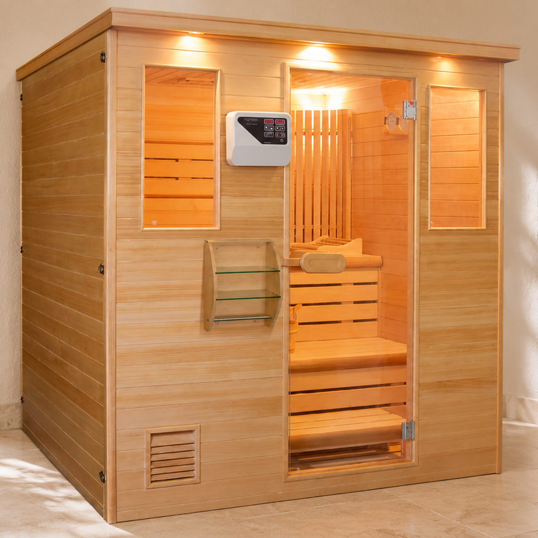 Sauna traditionnel 4 places assises, mise en situation dans un espace détente